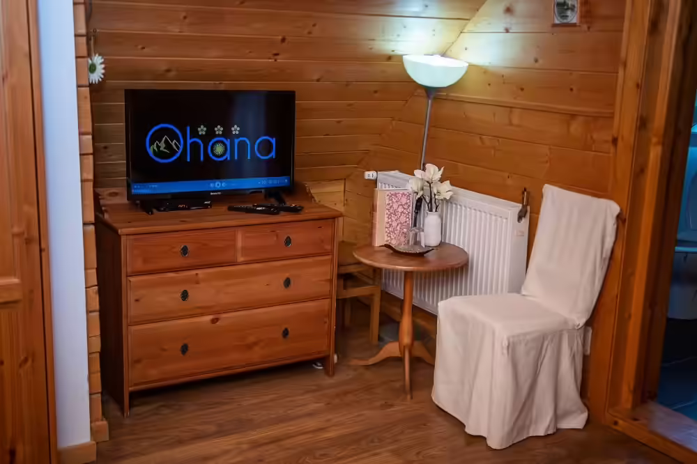 Foișor cu vedere spre piscină și grădină la Ohana Boutique Hotel Viștișoara