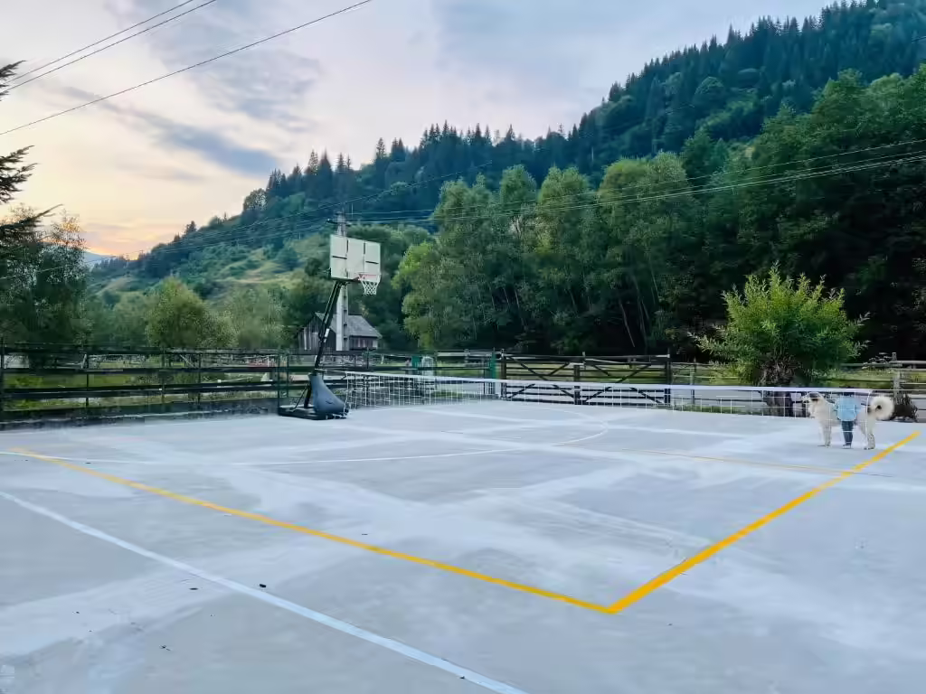 Teren de sport cu coș de baschet lângă Casa Haiducilor Sătic, Piatra Craiului Teren de sport cu coș de baschet lângă Casa Haiducilor Sătic, Piatra Craiului