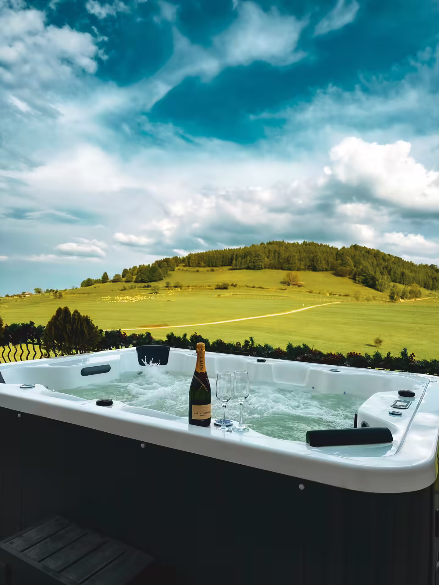Jacuzzi exterior încălzit cu vedere spre Munții Cindrel, Jina