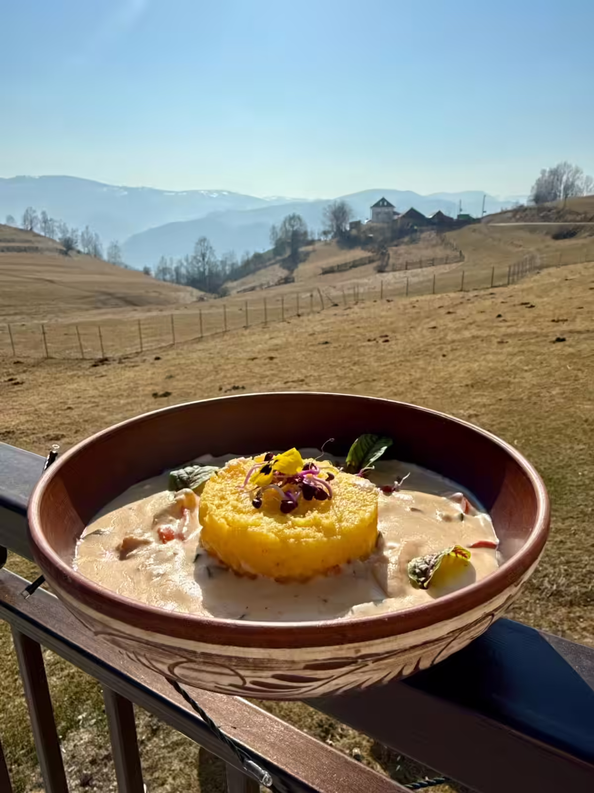 Preparat tradițional cu vedere spre munți la Hotel Măgura Jina