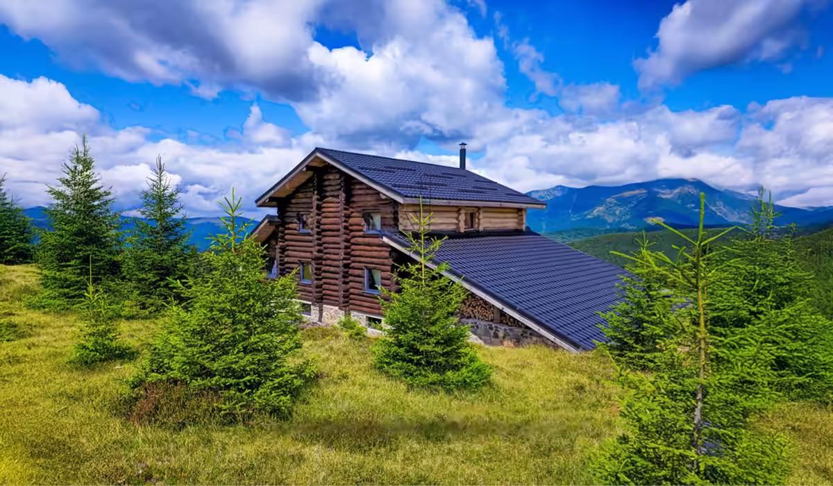 Panoramă cu Cabana Alaska și crestele montane din Parâng, Rânca