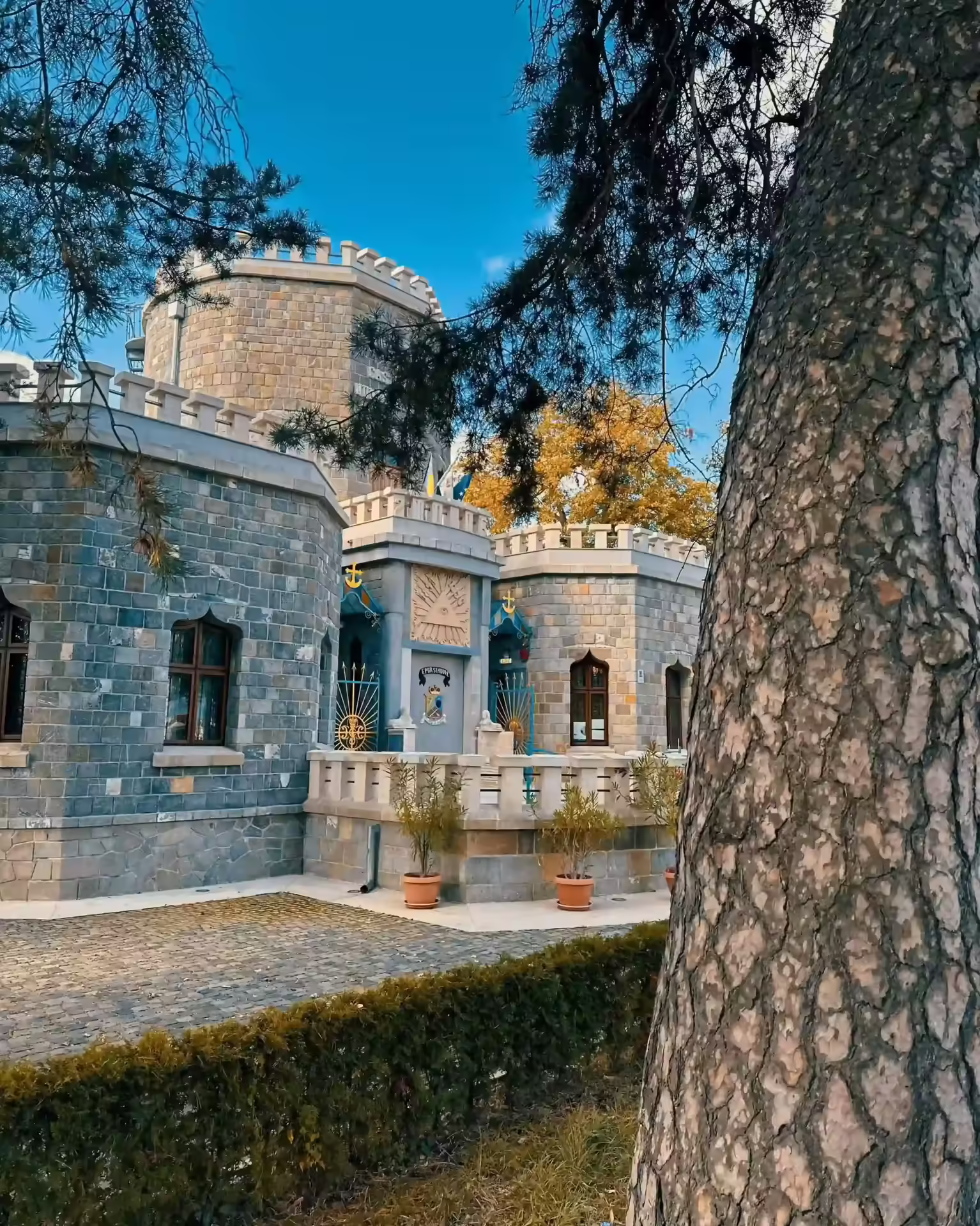 Turnurile crenelate ale Castelului Iulia Hasdeu printre pini Turnurile crenelate ale Castelului Iulia Hasdeu printre pini
