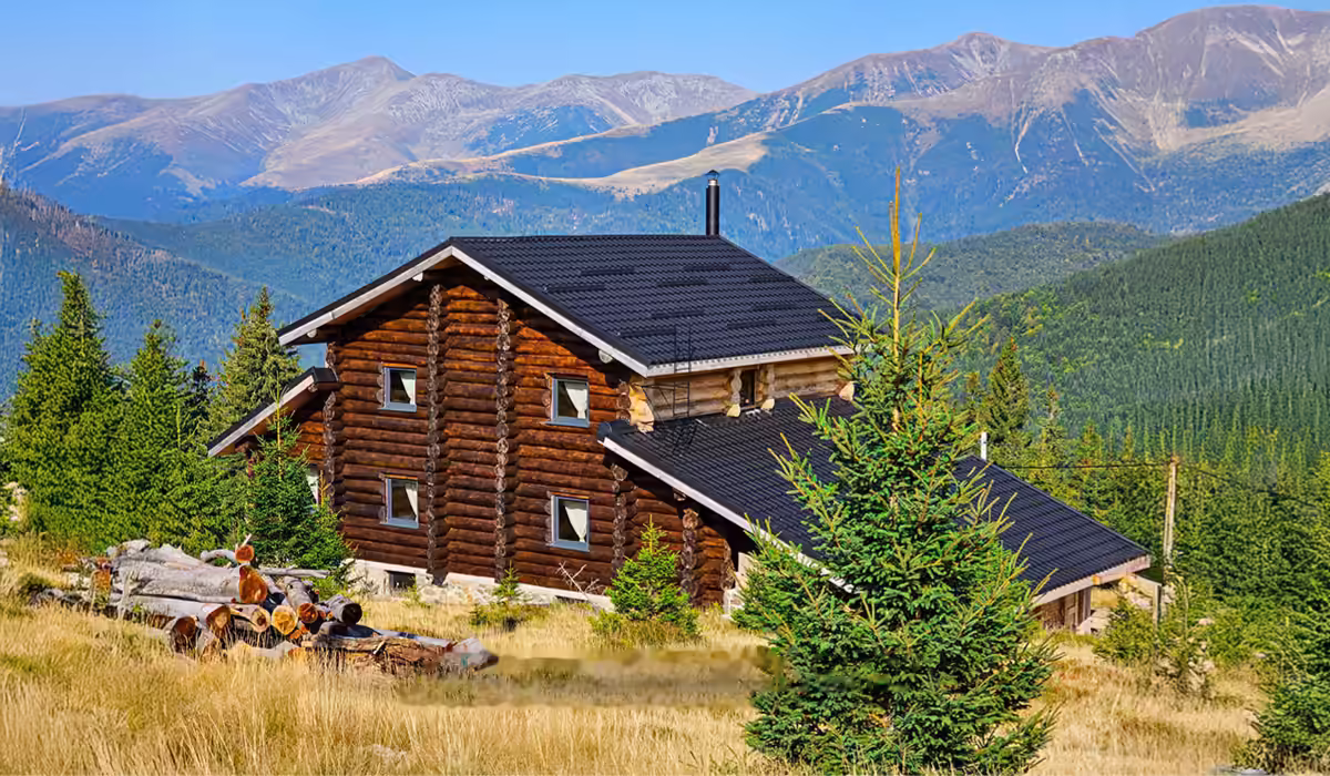 Cabana Alaska cu vedere spre Munții Parâng, stațiunea Rânca, Gorj