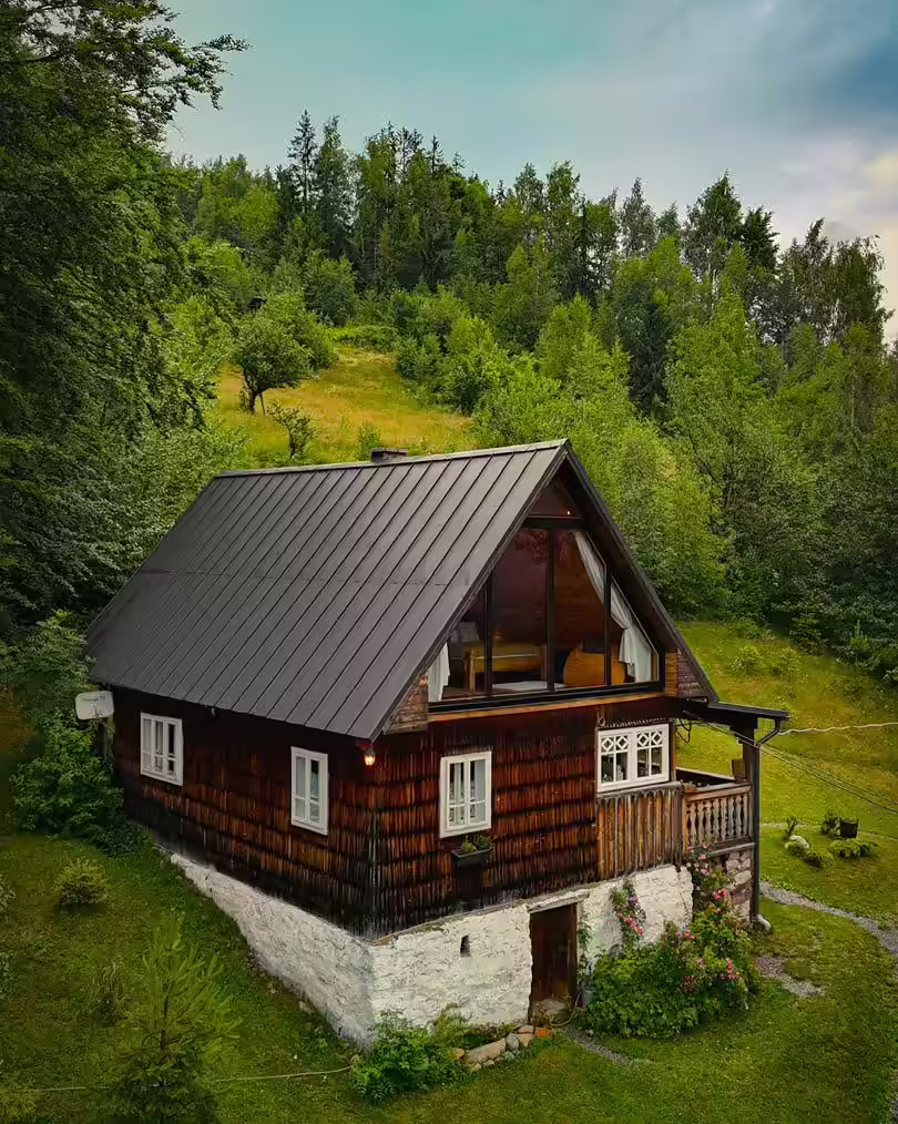 Cabană din lemn înconjurată de pădurile Munților Apuseni la La Noi La Munte Cabană din lemn înconjurată de pădurile Munților Apuseni la La Noi La Munte