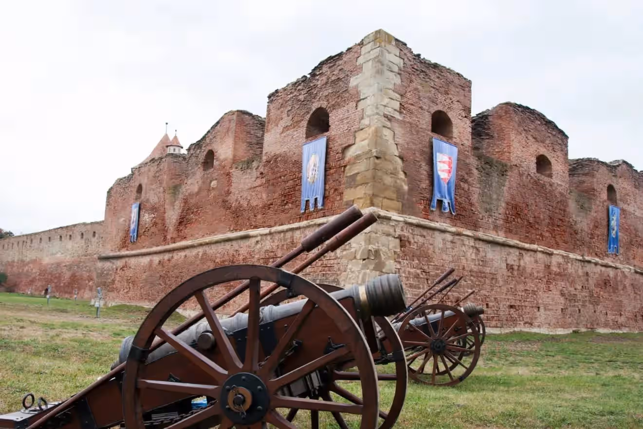 Tunuri vechi în fața bastionului de cărămidă al Cetății Făgăraș Tunuri vechi în fața bastionului de cărămidă al Cetății Făgăraș